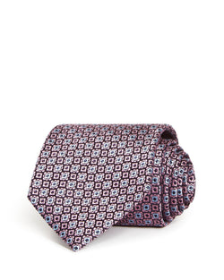 Ermenegildo Zegna Geometric Floral Check Silk Classic Tie Pink Fan thumbnail 1