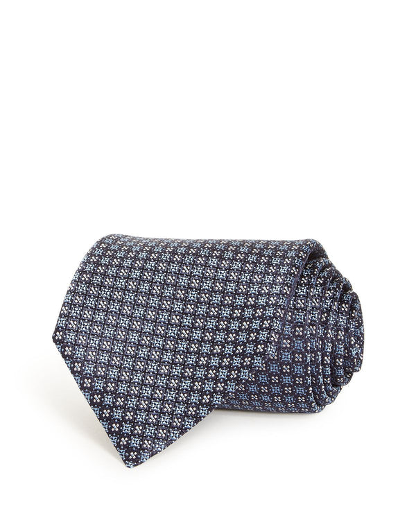 Ermenegildo Zegna Neat Floral Grid Silk Classic Tie Blue Fan