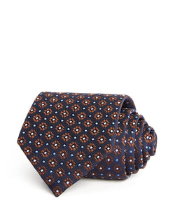Eton Geometric Flower Pattern Classic Tie Blue/Brown thumbnail 1