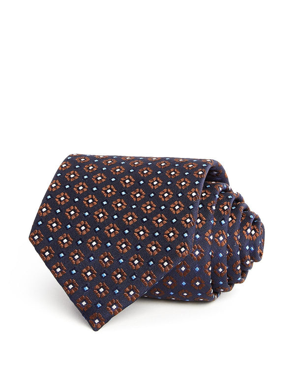 Eton Geometric Flower Pattern Classic Tie Blue/Brown