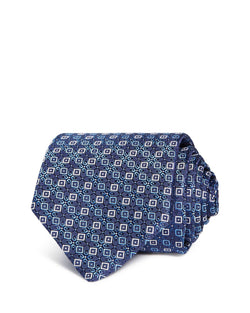 Eton Mini Dot & Square Diamond Grid Silk Classic Tie Blue thumbnail 1