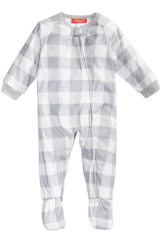 Family PJs BABY White Buffalo Check Baby Bear Footed Pajamas