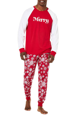 Family PJs Men Holiday Pajama Set in Merry Snowflake thumbnail 1