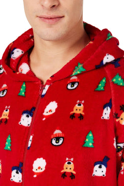 Family PJs Men Hooded Onesie Pajama in Santa and Friends thumbnail 3