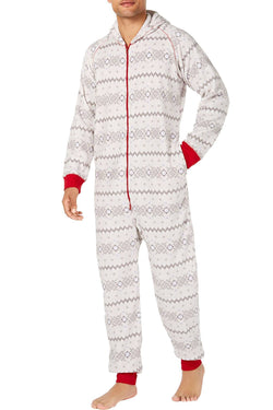 Family PJs Men Hooded Pajama Onesie in Winter Fairisle thumbnail 1