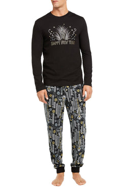 Family PJs Men New Year Pajama Set in Black thumbnail 1