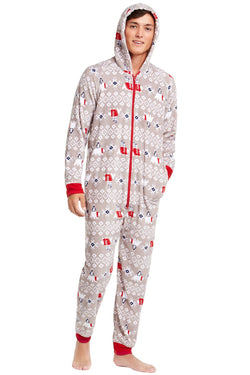 Family PJs Men Polar Bear Hooded Onesie Pajama thumbnail 1