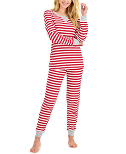 Family Pajamas Matching Wo Striped Waffle-knit Family Pajama Set Red Stripe thumbnail 1