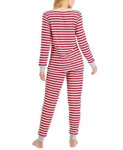Family Pajamas Matching Wo Striped Waffle-knit Family Pajama Set Red Stripe thumbnail 2
