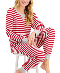 Family Pajamas Matching Wo Striped Waffle-knit Family Pajama Set Red Stripe thumbnail 3