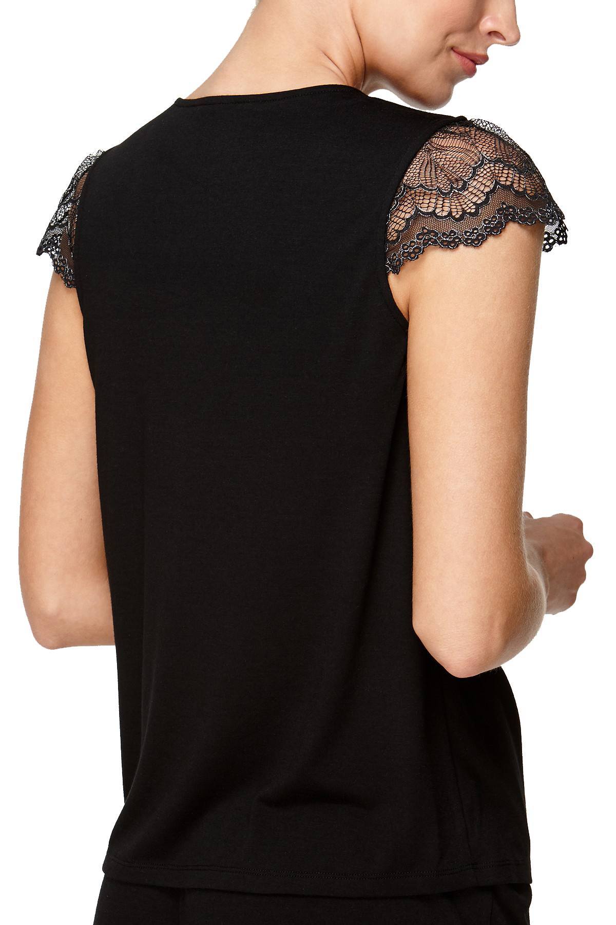 Flora by Flora Nikrooz Black Kat Lace-Trimmed Lounge Tee