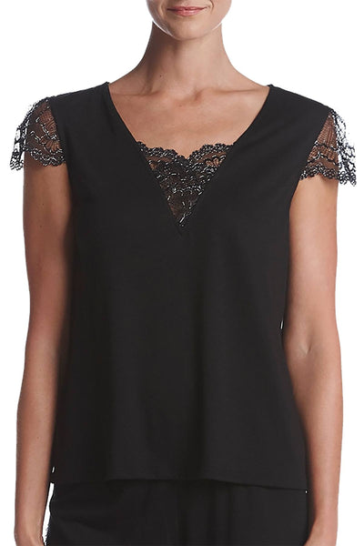 Flora by Flora Nikrooz Black Kat Lace-Trimmed Lounge Tee