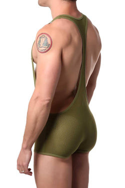 FlyBoy Army-Green Plunge Singlet thumbnail 2