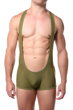 FlyBoy Army-Green Plunge Singlet thumbnail 1