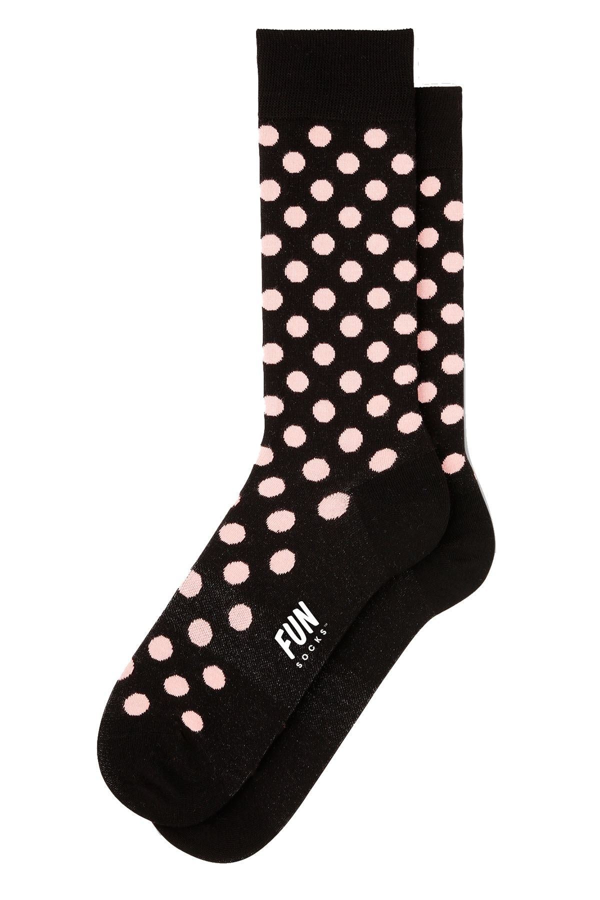 Fun Socks Black/Pink Polka Dot Crew Dress Socks