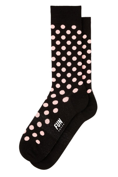 Fun Socks Black/Pink Polka Dot Crew Dress Socks