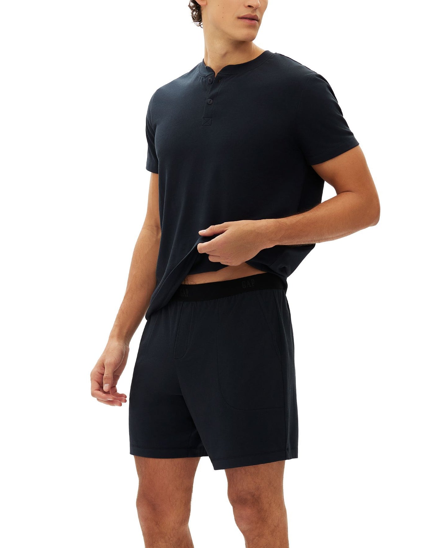 GAP 2-Pc. Heathered Henley Shirt & Shorts Pajama Set