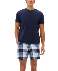 GAP 2-Pc. Solid Henley & Plaid Pajama Shorts Set thumbnail 1