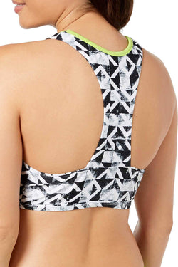 GO by Gossip Graphic Content High Neck Keyhole Bikini Top in Geo Black/White thumbnail 3