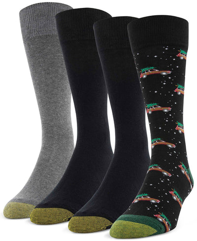 Gold Toe 4-pack Wagoneer Christmas Socks Black, Black, Grey Heather, Black