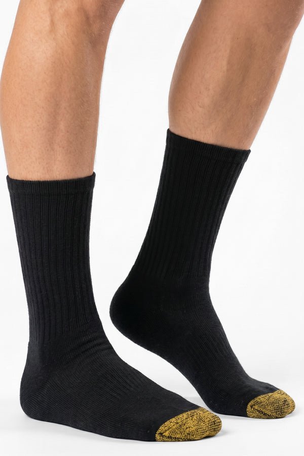 Gold Toe Men’s Black Crew Socks with Reinforced Gold Toe