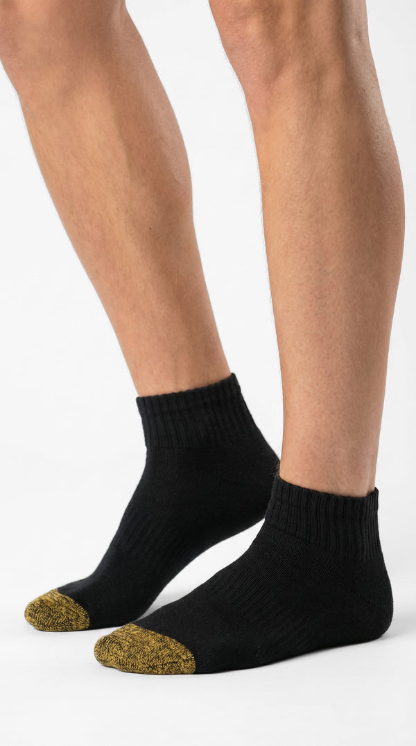 Gold Toe Men’s Black Quarter Socks with Signature Gold Toe