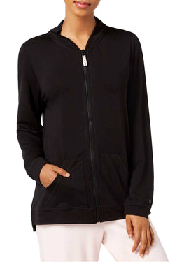 HUE Black Solid Zipper Front Lounge Top thumbnail 2