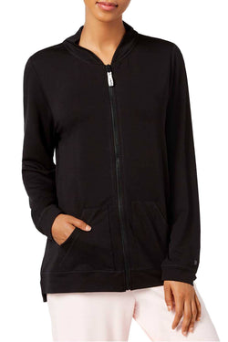 HUE Black Solid Zipper Front Lounge Top thumbnail 2