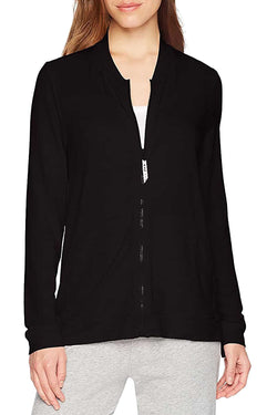 HUE Black Solid Zipper Front Lounge Top thumbnail 3