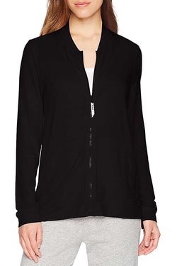 HUE Black Solid Zipper Front Lounge Top thumbnail 3