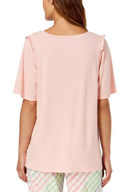 HUE Blossom Pink Bell Ruffled Sleeve Lounge Top thumbnail 3