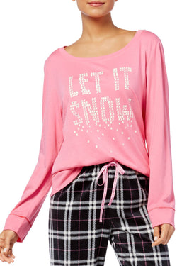 HUE Femme-Pink Holiday-Print Cotton Modal Pajama Top thumbnail 1