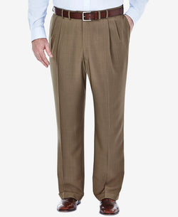 Haggar Big & Tall Eclo Stria Classic-fit Pleated Hidden Expandable Waistband Dress Pants Khaki thumbnail 1