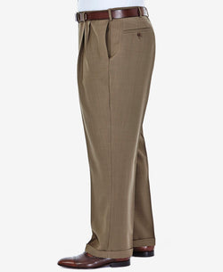 Haggar Big & Tall Eclo Stria Classic-fit Pleated Hidden Expandable Waistband Dress Pants Khaki thumbnail 4