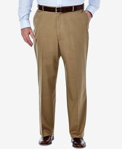 Haggar Big & Tall Premium No Iron Khaki Classic Fit Flat Front Hidden Expandable Waistband Pants British Khaki thumbnail 1