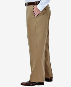 Haggar Big & Tall Premium No Iron Khaki Classic Fit Flat Front Hidden Expandable Waistband Pants British Khaki thumbnail 3