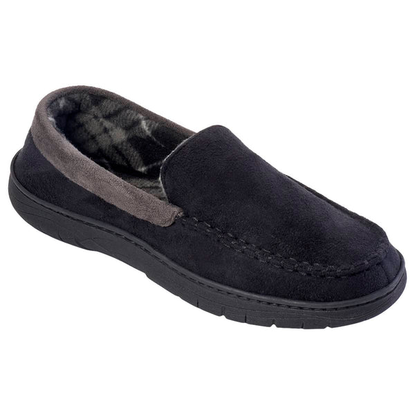Haggar Microsuede Fleece Lined Venetian Slippers Black Suede