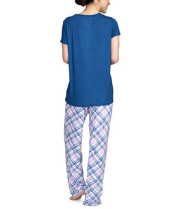 Hanes Wo 2pc Pajama Set Blue/plaid thumbnail 3