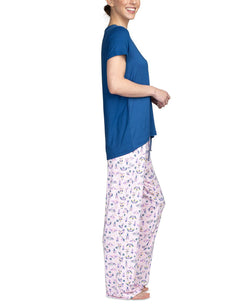 Hanes Wo 2pc Pajama Set Blue/sprin thumbnail 2