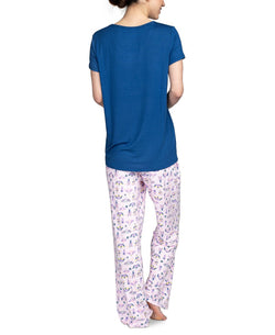 Hanes Wo 2pc Pajama Set Blue/sprin thumbnail 3