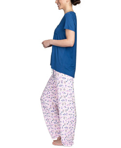 Hanes Wo 2pc Pajama Set Blue/sprin thumbnail 4