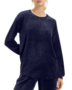 Hanro Long Sleeve Velour Sleep Shirt Intense Blue thumbnail 1