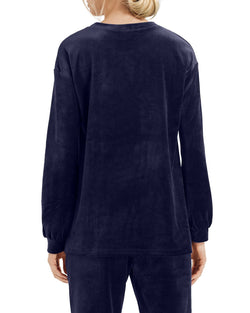 Hanro Long Sleeve Velour Sleep Shirt Intense Blue thumbnail 2
