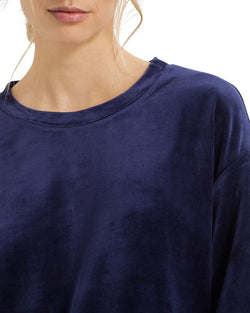 Hanro Long Sleeve Velour Sleep Shirt Intense Blue thumbnail 3