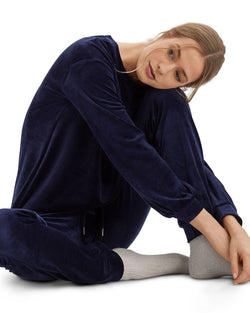 Hanro Long Sleeve Velour Sleep Shirt Intense Blue thumbnail 4
