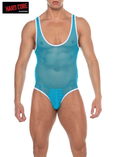 Hard Core Turquoise Tryst Backless Mesh Singlet