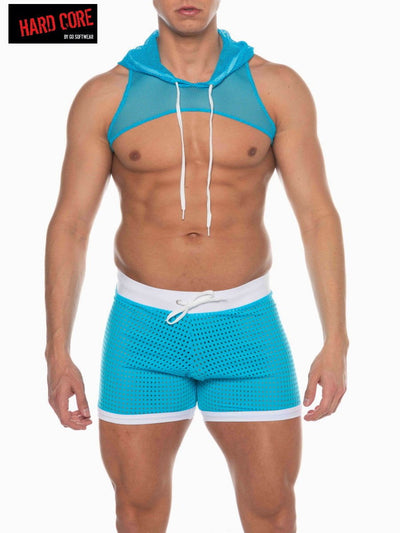 Hard Core Turquoise Tryst Mesh Hooded Harness
