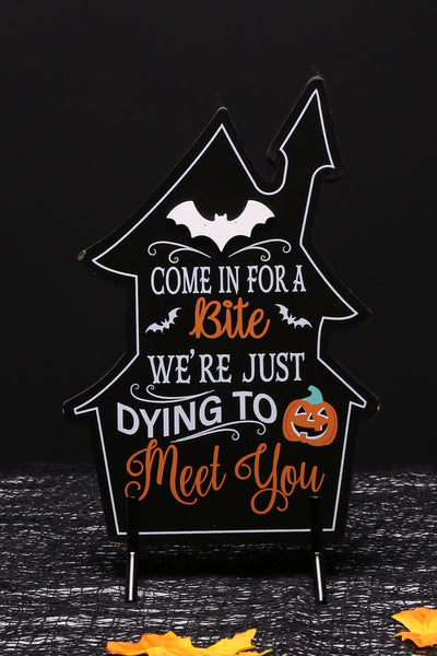 Haunted House Tabletop Sign – “Come In For a Bite” Halloween Décor