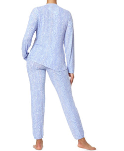 Hue Faded Leopard Crewneck Top & Jogger Pants Pajama Set Persian Jewel thumbnail 2