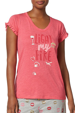 Hue Honeysuckle Light My Fire Graphic-Print Ruffle-Sleeve Lounge Tee thumbnail 1